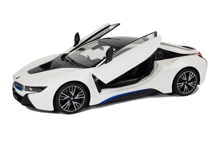 Nuotoliniu būdu valdomas „BMW i8“ Rastar 1:14, juodas su automatinėmis durelėmis