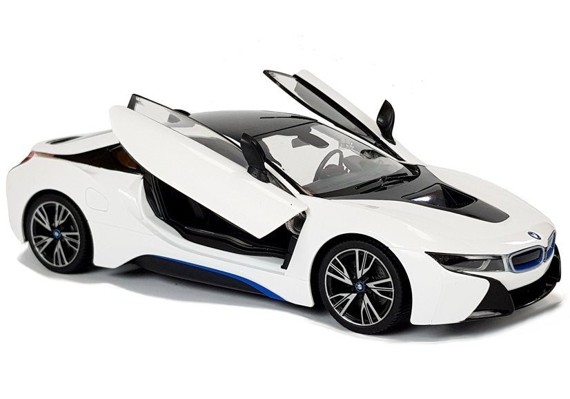 Nuotoliniu būdu valdomas „BMW i8“ Rastar 1:14, juodas su automatinėmis durelėmis