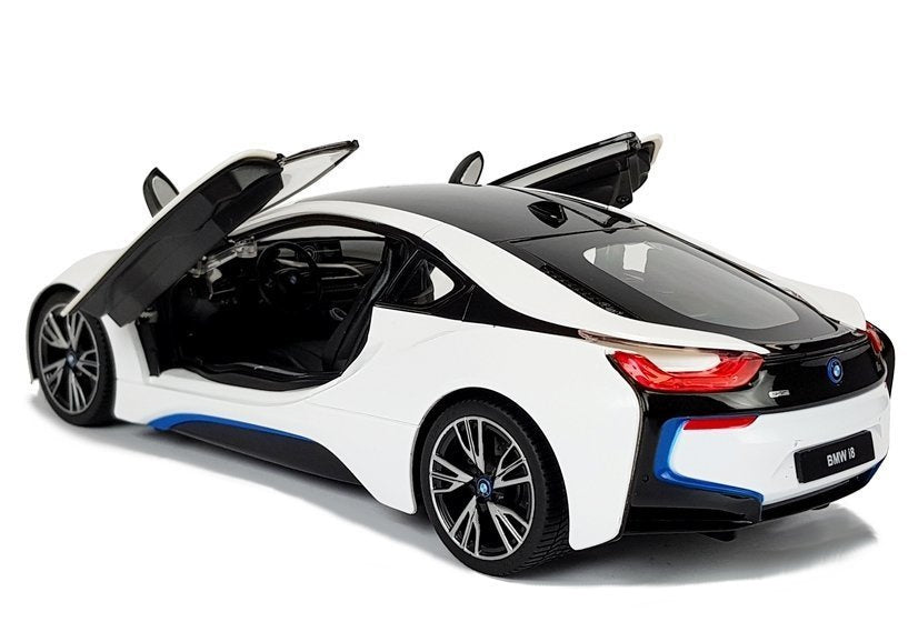 Nuotoliniu būdu valdomas „BMW i8“ Rastar 1:14, juodas su automatinėmis durelėmis