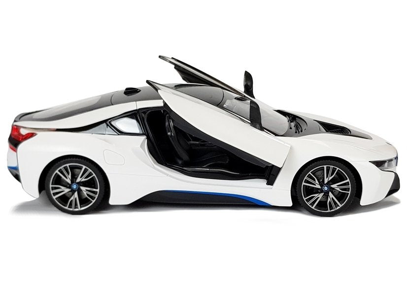 Nuotoliniu būdu valdomas „BMW i8“ Rastar 1:14, juodas su automatinėmis durelėmis