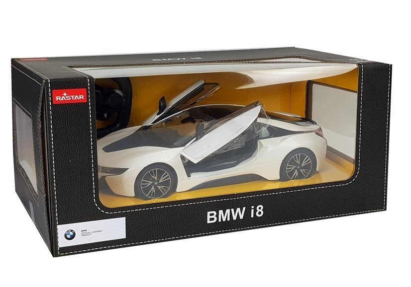 Nuotoliniu būdu valdomas „BMW i8“ Rastar 1:14, juodas su automatinėmis durelėmis