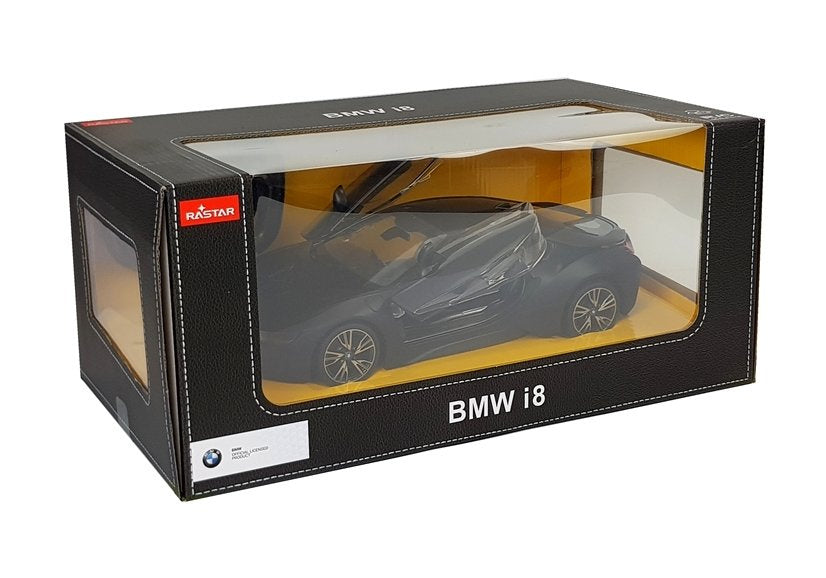 Nuotoliniu būdu valdomas „BMW i8“ Rastar 1:14, juodas su automatinėmis durelėmis