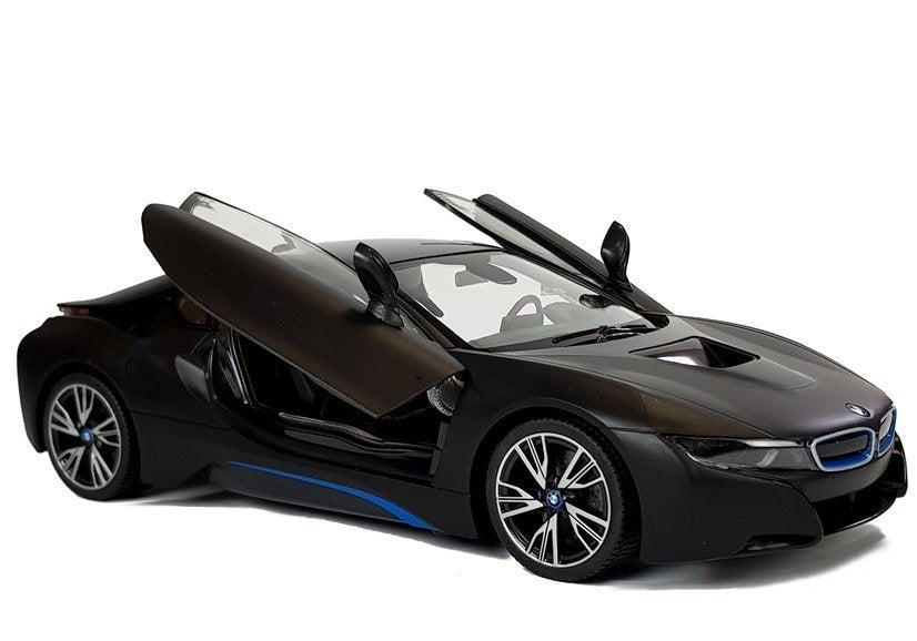 Nuotoliniu būdu valdomas „BMW i8“ Rastar 1:14, juodas su automatinėmis durelėmis