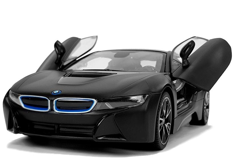 Nuotoliniu būdu valdomas „BMW i8“ Rastar 1:14, juodas su automatinėmis durelėmis