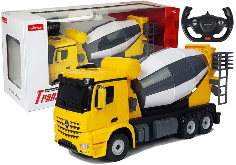 Nuotoliniu būdu valdomas „Mercedes-Benz Arocs“ Rastar 1:14, geltonas