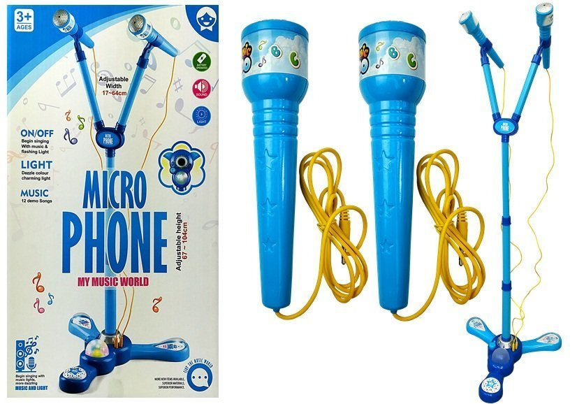 Karaoke mikrofono rinkinys su stovu, mėlynas
