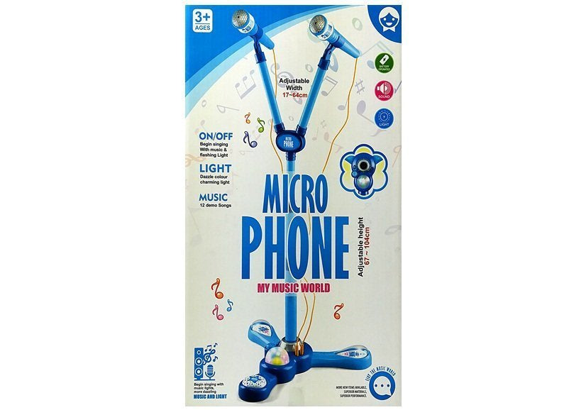 Karaoke mikrofono rinkinys su stovu, mėlynas