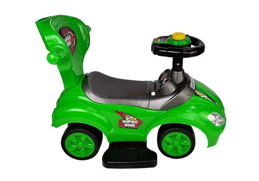 Stumiamas 3in1 vaikiškas automobilis su rankena tėvams, žalias