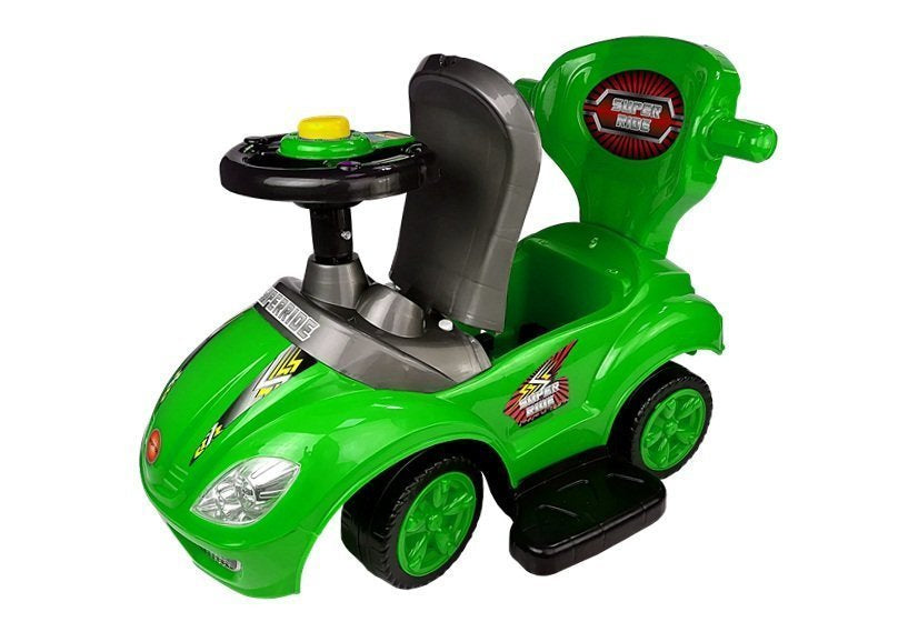 Stumiamas 3in1 vaikiškas automobilis su rankena tėvams, žalias