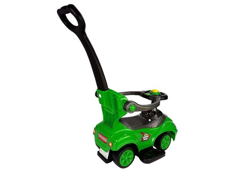 Stumiamas 3in1 vaikiškas automobilis su rankena tėvams, žalias