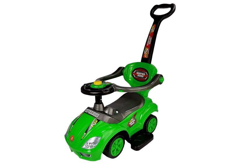 Stumiamas 3in1 vaikiškas automobilis su rankena tėvams, žalias