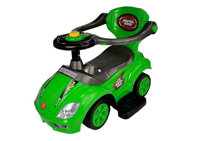 Stumiamas 3in1 vaikiškas automobilis su rankena tėvams, žalias