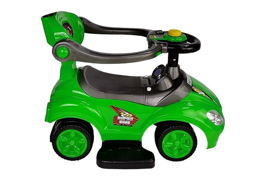 Stumiamas 3in1 vaikiškas automobilis su rankena tėvams, žalias