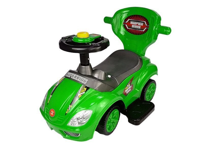 Stumiamas 3in1 vaikiškas automobilis su rankena tėvams, žalias