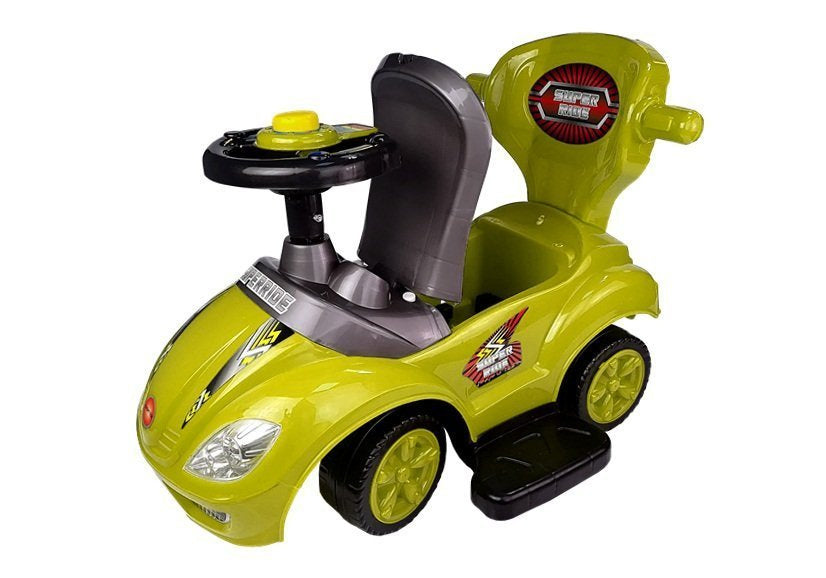 Stumiamas 3in1 vaikiškas automobilis su rankena tėvams, geltonas