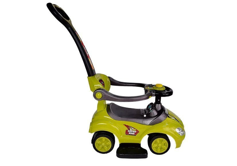 Stumiamas 3in1 vaikiškas automobilis su rankena tėvams, geltonas