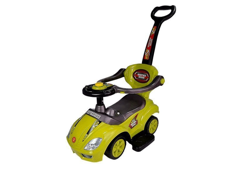 Stumiamas 3in1 vaikiškas automobilis su rankena tėvams, geltonas