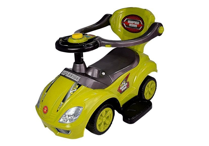 Stumiamas 3in1 vaikiškas automobilis su rankena tėvams, geltonas