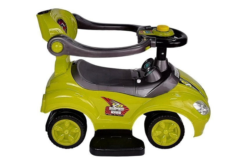 Stumiamas 3in1 vaikiškas automobilis su rankena tėvams, geltonas