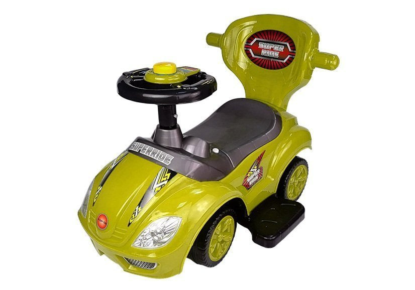 Stumiamas 3in1 vaikiškas automobilis su rankena tėvams, geltonas