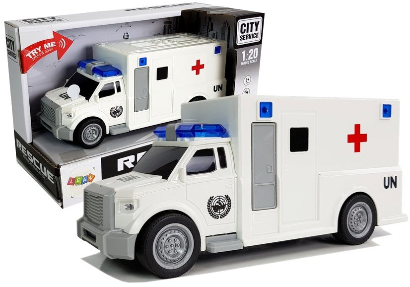 Greitosios pagalbos automobilis su užvedimu, baltas 1:20 su garsu