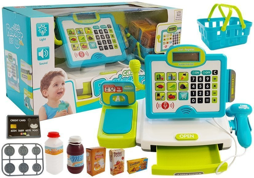 Vaikiška kasa, mėlyna su krepšeliu
