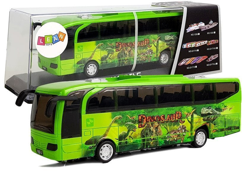 „Jurassic Park“ autobusas (žalias, su dinozaurais), spyruoklinis, su šviesomis ir garsu