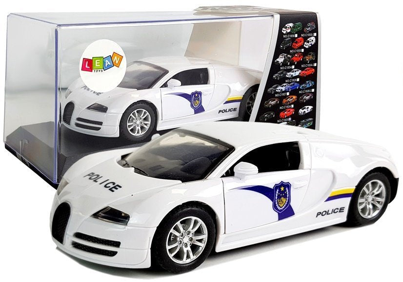 Sportinis policijos automobilis (tamsinti langai), su tempimu, šviesomis ir garsu