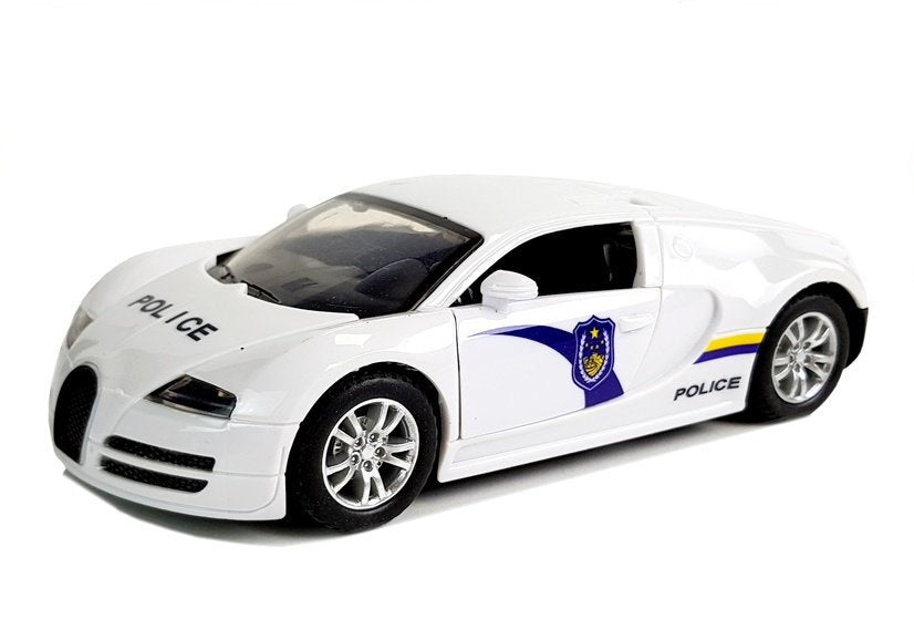 Sportinis policijos automobilis (tamsinti langai), su tempimu, šviesomis ir garsu