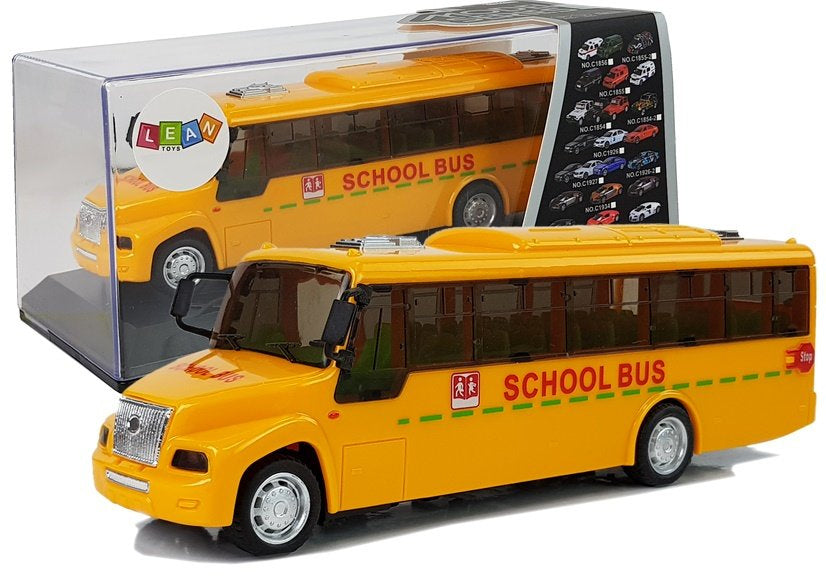 Mokyklinis autobusas su spyruokliniu mechanizmu, šviesomis, garsu ir atidaromomis durimis
