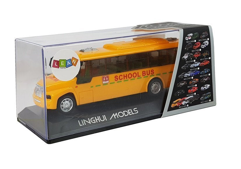 Mokyklinis autobusas su spyruokliniu mechanizmu, šviesomis, garsu ir atidaromomis durimis