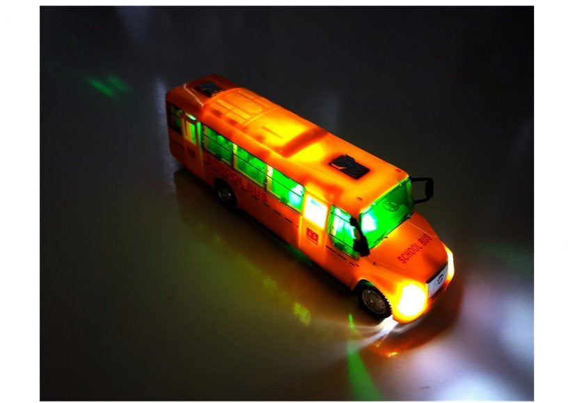 Mokyklinis autobusas su spyruokliniu mechanizmu, šviesomis, garsu ir atidaromomis durimis