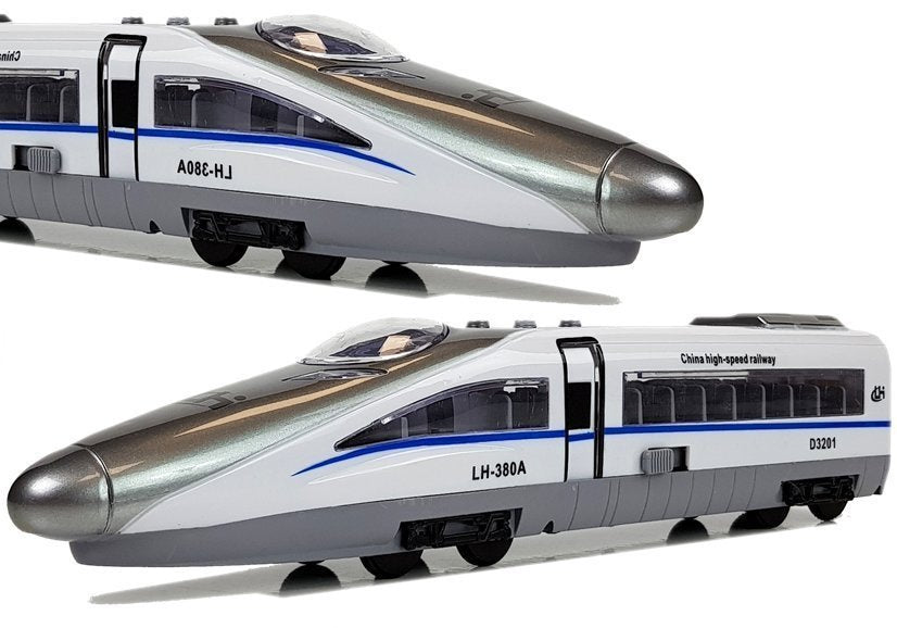 Traukinys „Pendolino“ su spyruokliniu mechanizmu, šviesomis ir garsu (baltas)
