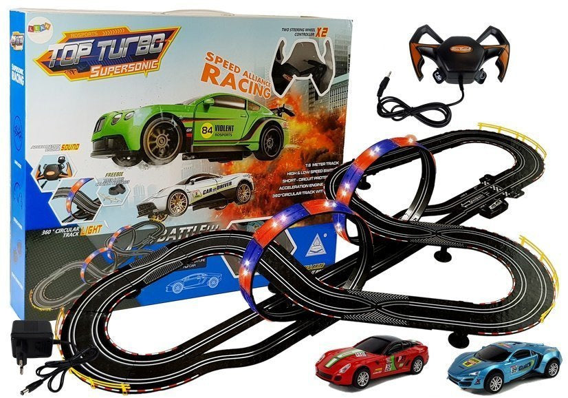 Lenktynių trasa 2 automobiliams „Top Turbo“ su šviesomis (7,6 m)