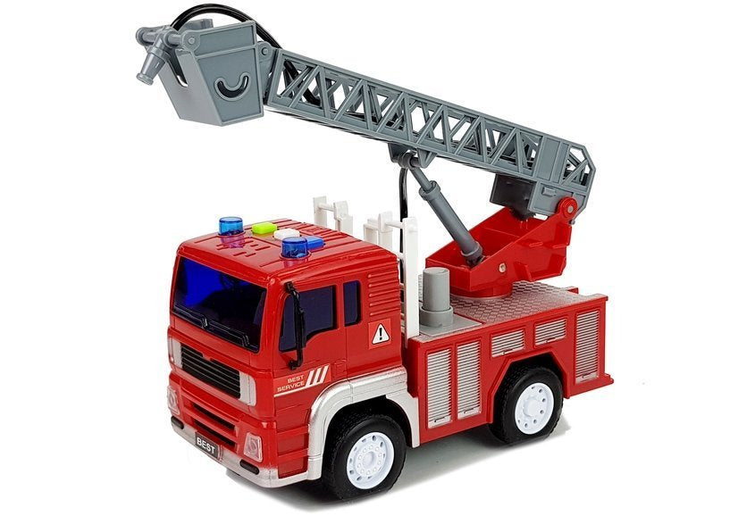 Gaisrinės automobilis su traukimu (pull-back), kopėčiomis, garsais, raudonas 1:20
