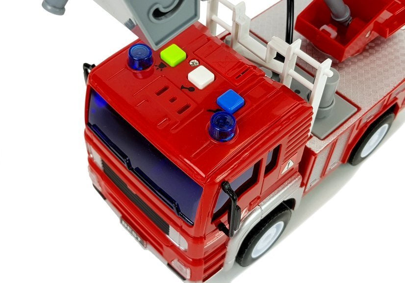 Gaisrinės automobilis su traukimu (pull-back), kopėčiomis, garsais, raudonas 1:20