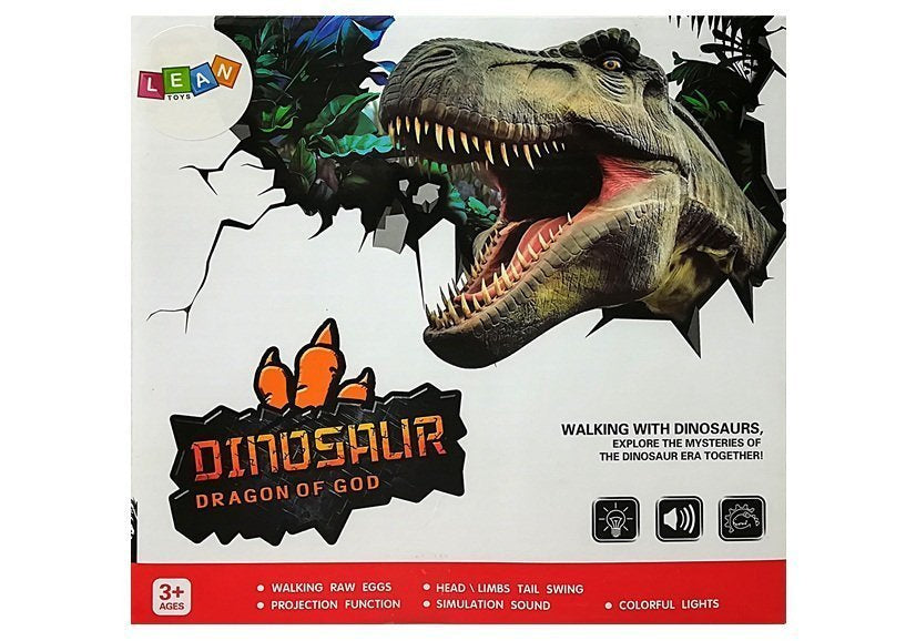Žalias dinozauras su baterija juda su garso projektoriumi