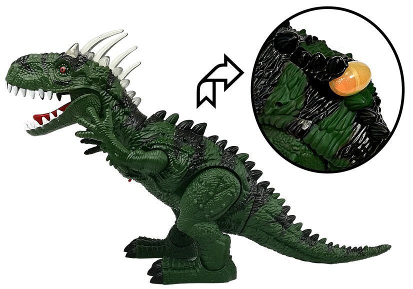 Žalias dinozauras su baterija juda su garso projektoriumi