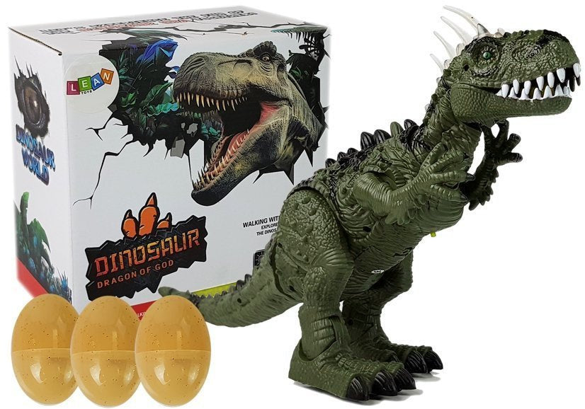 Žalias dinozauras su baterija juda su garso projektoriumi