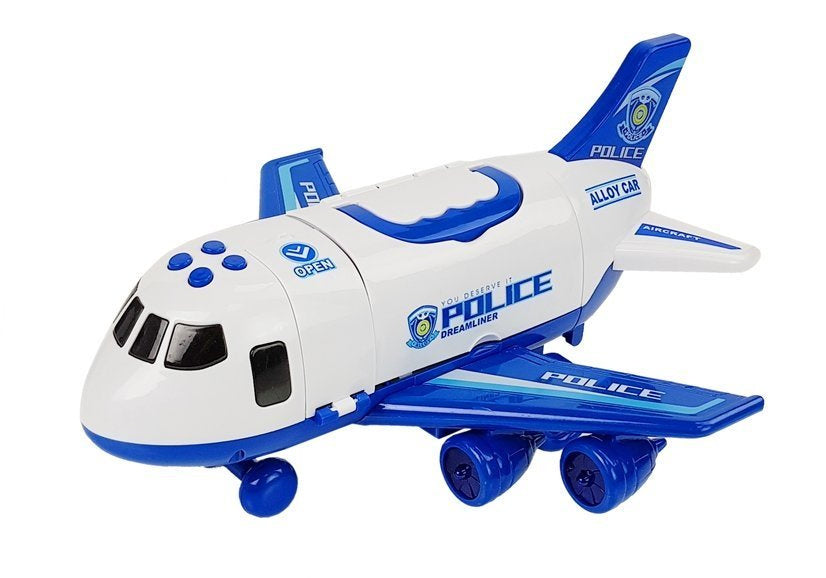 Sulankstomas policijos lėktuvas su automobiliais 1:64 su šviesomis ir garsais