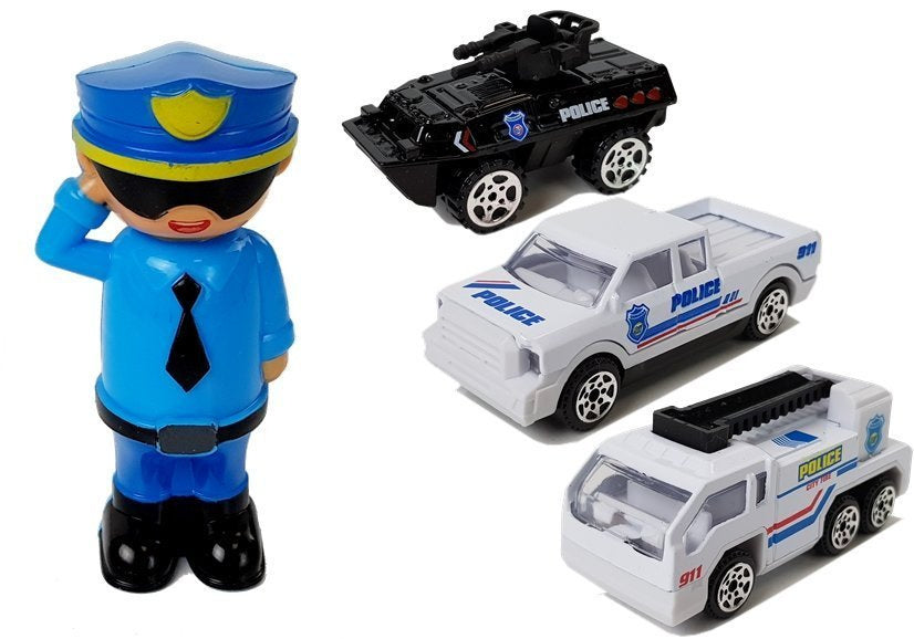 Policijos garažas–dėžė 2in1 su mažomis mašinėlėmis, policininku, šviesomis ir garsais