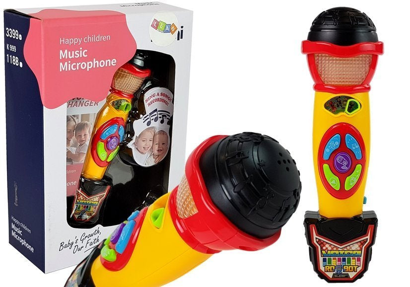 Geltonas–juodas karaoke mikrofonas su įrašymo funkcija