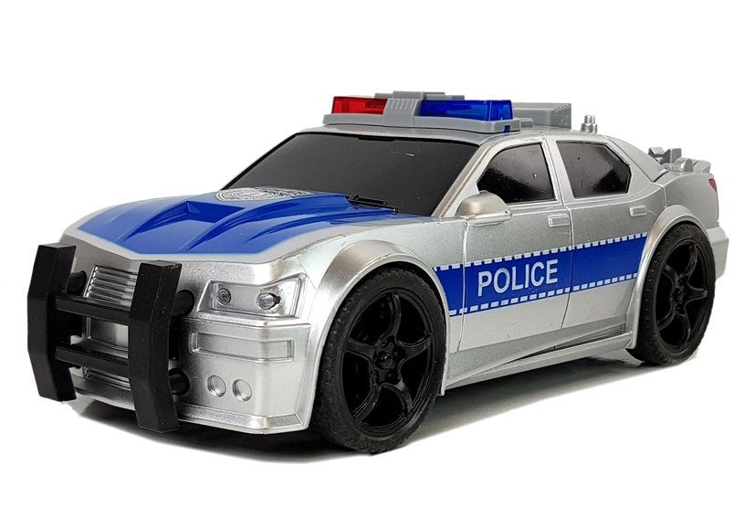 Policijos automobilis 1:20, frikcinė pavara, šviesos ir garsai (sidabrinis–juodas)