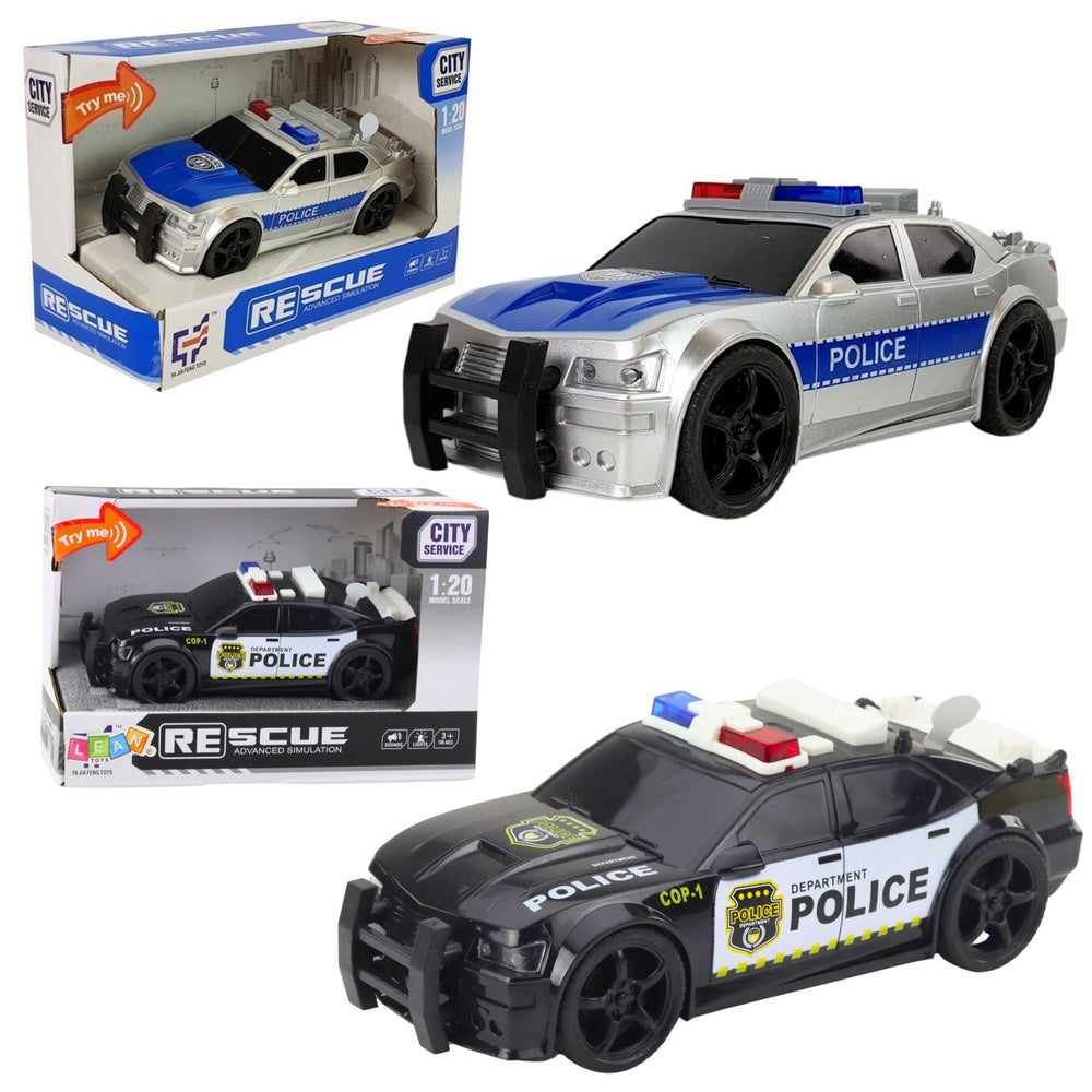 Policijos automobilis 1:20, frikcinė pavara, šviesos ir garsai (sidabrinis–juodas)