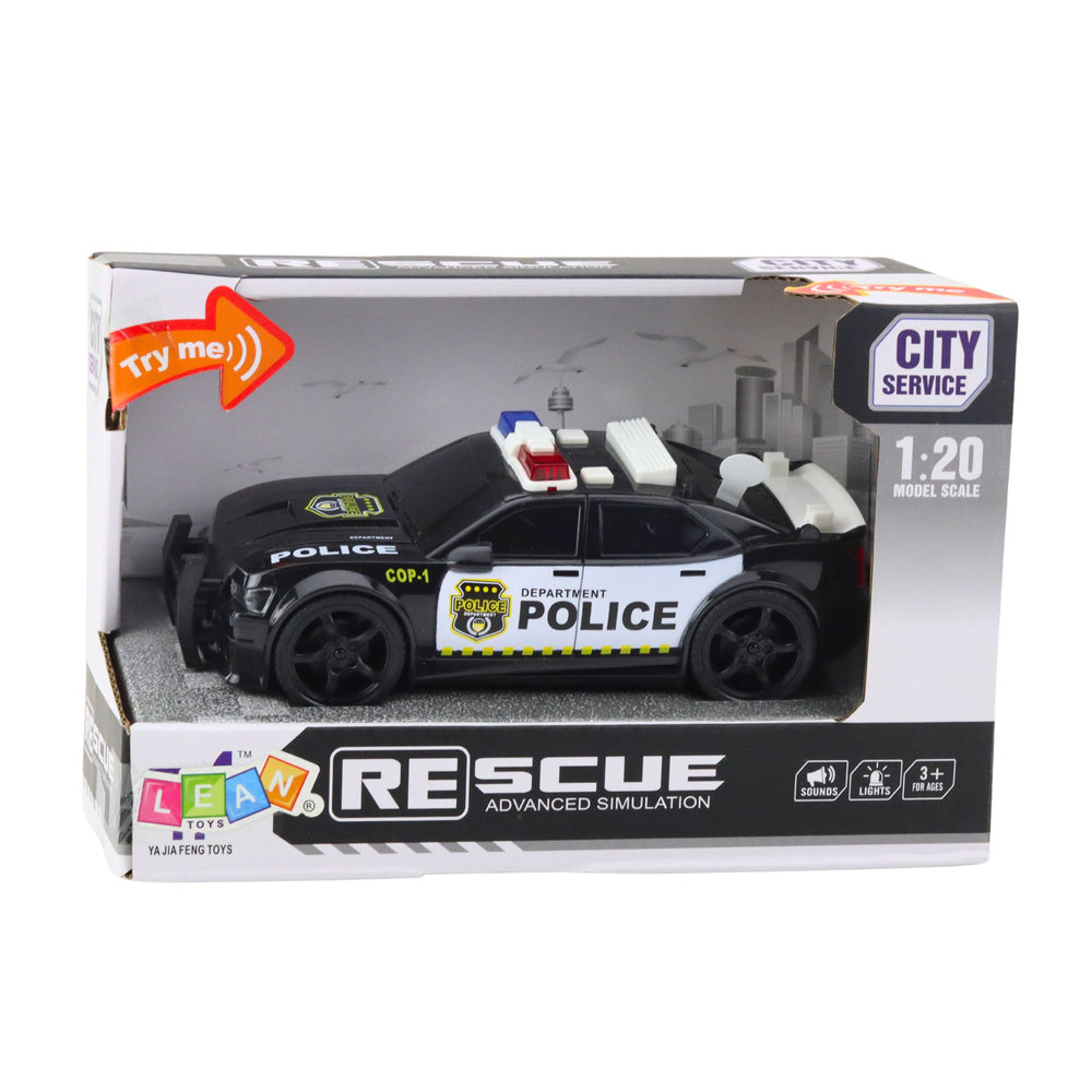 Policijos automobilis 1:20, frikcinė pavara, šviesos ir garsai (sidabrinis–juodas)