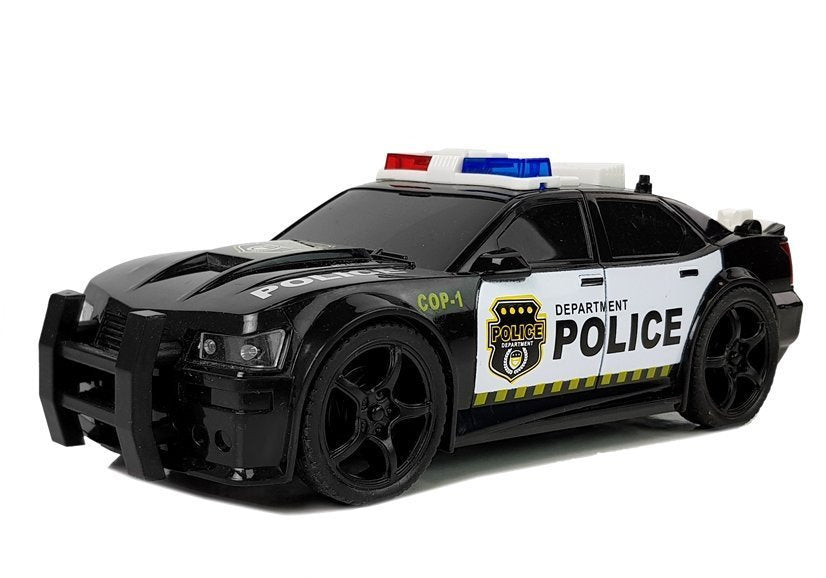 Policijos automobilis 1:20, frikcinė pavara, šviesos ir garsai (juodas)