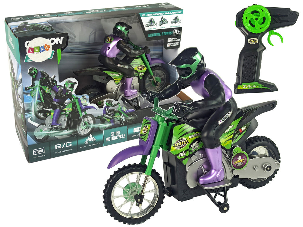 Nuotoliniu būdu valdomas motociklas „Crossbike“ 1:18 2.4G violetinis, 15 km/h