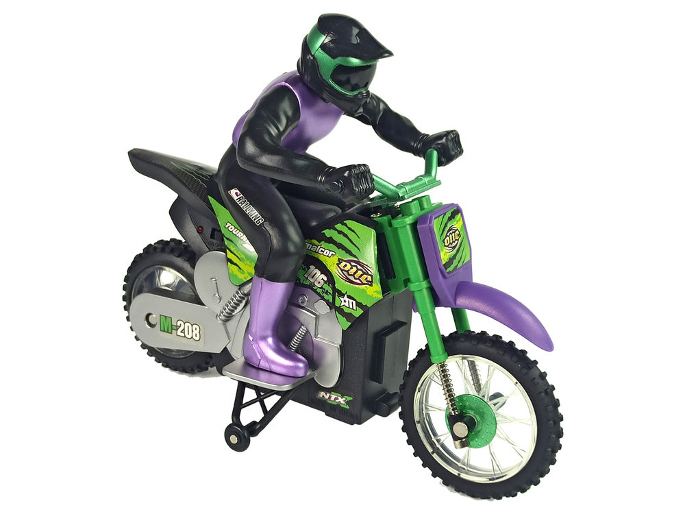 Nuotoliniu būdu valdomas motociklas „Crossbike“ 1:18 2.4G violetinis, 15 km/h