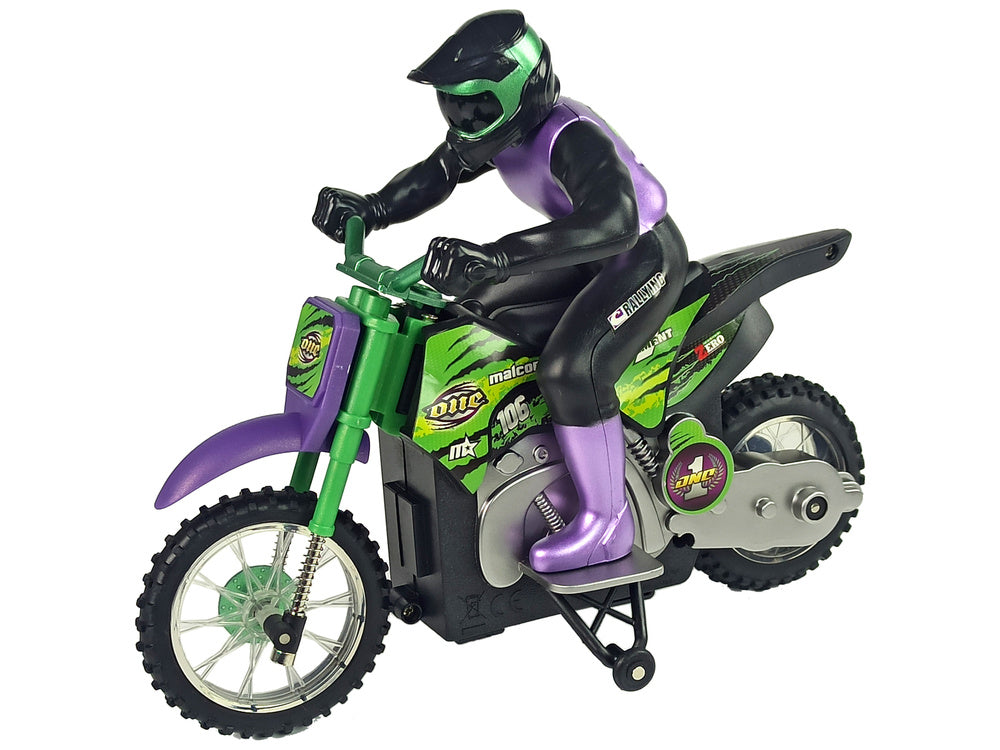 Nuotoliniu būdu valdomas motociklas „Crossbike“ 1:18 2.4G violetinis, 15 km/h