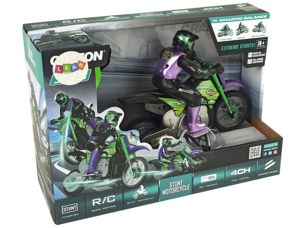 Nuotoliniu būdu valdomas motociklas „Crossbike“ 1:18 2.4G violetinis, 15 km/h